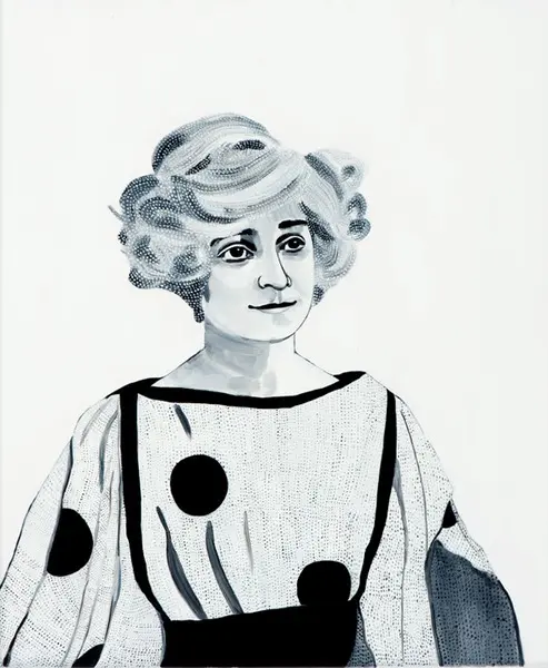 An illustration of a short-haired woman looking away