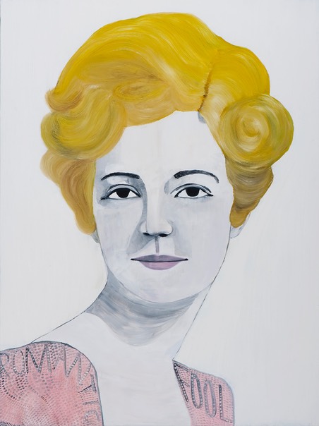 An oil portrait painting of a person with golden hair