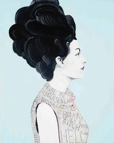 A side view illustration of a person with curly hair up
