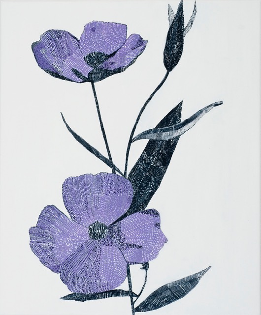 A painting of purple flowers
