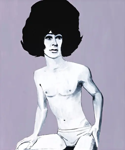 A painting of a masculine person wearing an undergarment