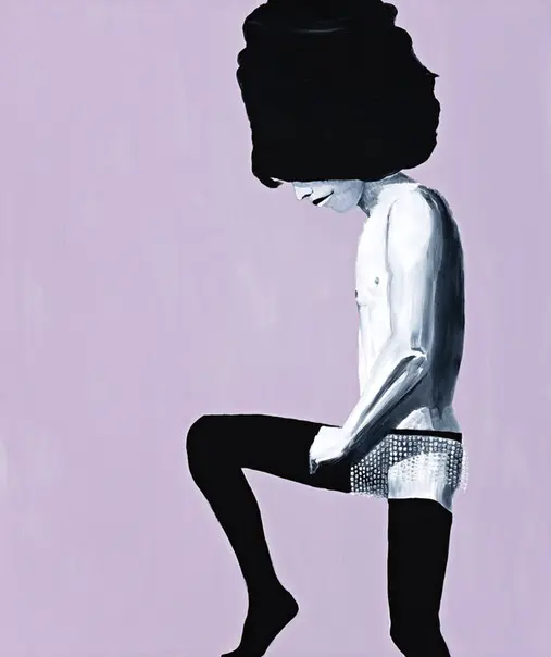 A side view painting of a kneeling person
